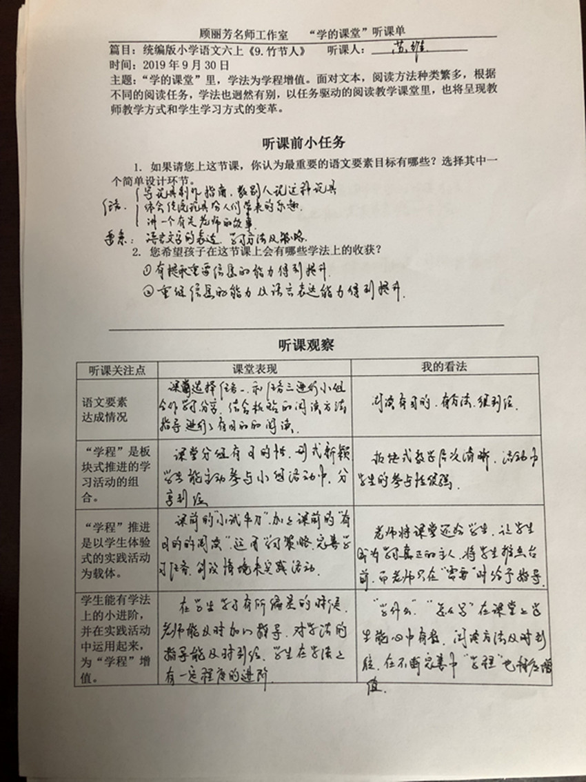顾丽芳名师工作室听课单分享