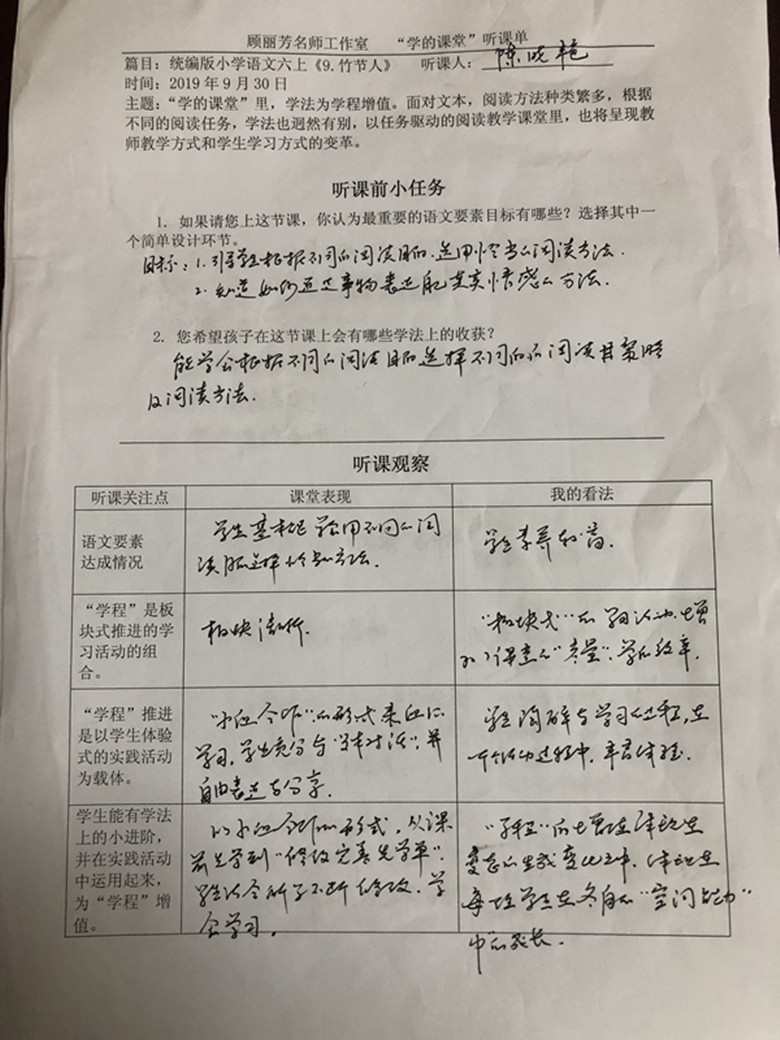 顾丽芳名师工作室听课单分享